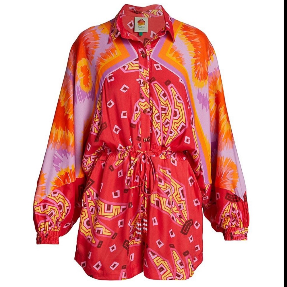 FARM Rio Red, Orange & Pink Printed Romper